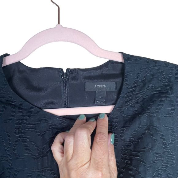 J Crew Dress 4 Textured Eyelet‎ Jacquard Dress Black C9228 Fit And Flare Career - Picture 5 of 16